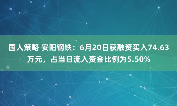国人策略 安阳钢铁：6月20日获融资买入74.63万元，占当日流入资金比例为5.50%
