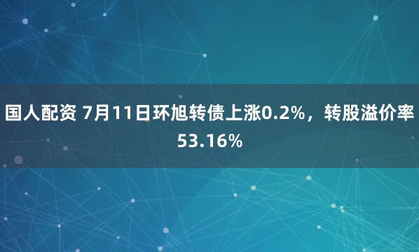 国人配资 7月11日环旭转债上涨0.2%，转股溢价率53.16%